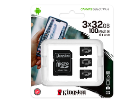 Kingston MicroSD 32GB Canvas Select Plus con Adaptador Pack de 3 Unidades