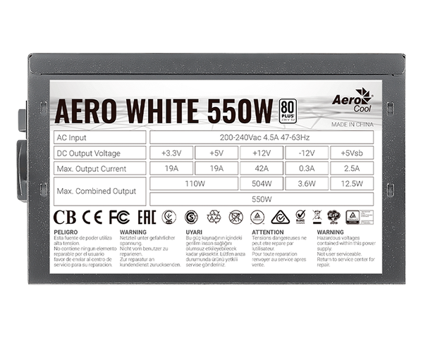 Aerocool Aero White 550W 80 Plus White Negro