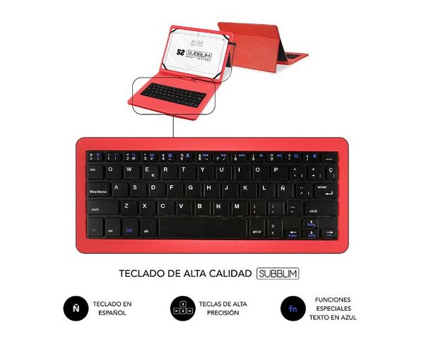 Subblim Funda con Teclado Keytab Pro MicroUSB para Tablet 10.1" Rojo