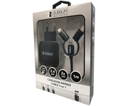 Subblim Cargador 2xUSB 2.4A + Cable 3 en 1 MicroUSB/USB-C/Lightning Negro