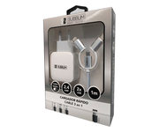 Subblim Cargador 2xUSB 2.4A + Cable 3 en 1 MicroUSB/USB-C/Lightning Blanco