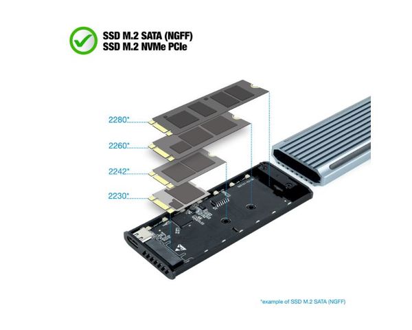 TooQ Shinobi TQE-2221G Caja Externa SSD NGFF/NVMe USB3.1 GEN2 USB-A RGB Gris