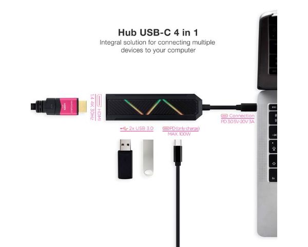 Nanocable Hub 4 en 1 USB-C a USB-A/USB-C/HDMI