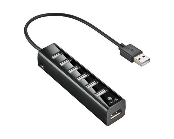 NGS IHUB7 Tiny Hub de 7 Puertos USB2.0 + Cable Corriente AC Negro