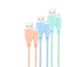 Nanocable Pack de 3 Cables Lightning a USB 2.0 1m Rosa/Azul/Verde Mallado
