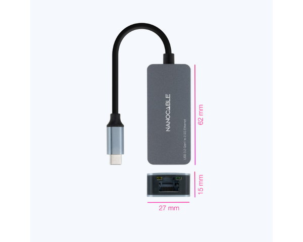 Nanocable Conversor USB-C 3.2 a Ethernet 2.5G 15cm Gris