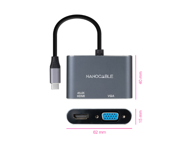 Nanocable Conversor USB-C a HDMI/VGA 15cm