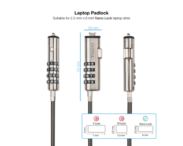 TooQ Cable Lock de Seguridad Tipo NANO con Combinación para Portátiles 1.5m Gris