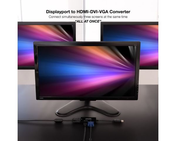 Nanocable Conversor DisplayPort a HDMI/DVI/VGA 20cm Negro