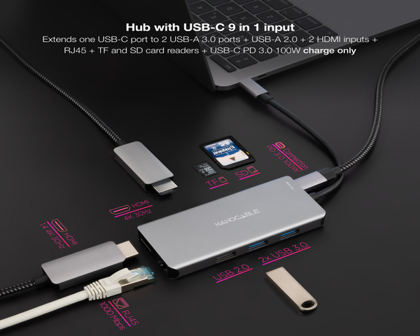 Nanocable Hub USB-C 9 en 1 USB 3.2 15cm