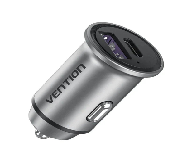 Vention FFFH0 Cargador de Coche USB-A + USB-C 30W Gris