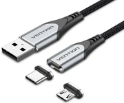 Vention CQMHF Cable USB-A a USB-C con adaptador MicroUSB Conector Magnético 1m Gris