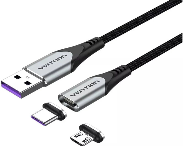Vention Cable USB-A Magnético con Adaptador MicroUSB Macho/ USB-C Macho 50CM Gris