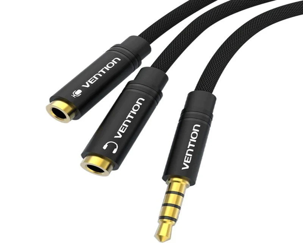 Vention Cable Audio Estereo Jack 3.5 Macho a 2 Jack 2.5 Hembra 30CM Negro