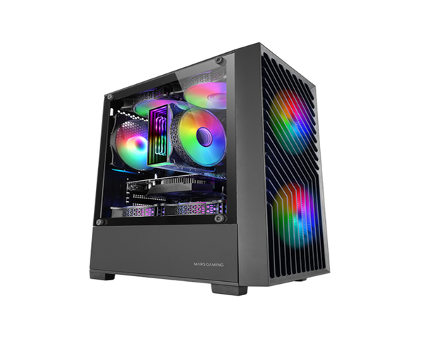 Mars Gaming MC-Vortex Caja Gaming Micro ATX Cristal Templado 3x Ventiladores FRGB 12cm Negro