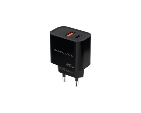 Nanocable Cargador Adaptador USB-A y USB-C 20W Negro