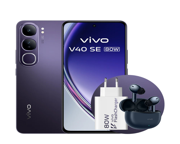 Vivo V40 SE 5G 6,67'' 256GB Negro + Auriculares Noise Cancelling Vivo TWS 3e con estuche de carga + Cargador Vivo 80W FlashCharge