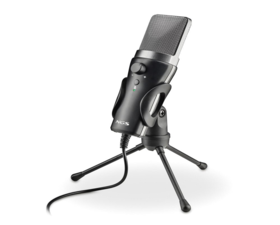 Micrófono NGS MS120 USB Cardioide Streaming Podcast Monitor Latencia Cero Negro