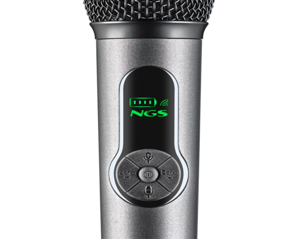 Micrófono NGS inalámbrico 2,4GHz dinámico con pantalla batería y receptor dual