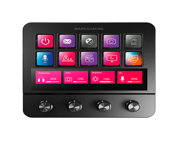 Mars Gaming Msd-pro Control Deck 10 Teclas Lcd 4 Diales Pantalla Táctil Extendida Animada Negro